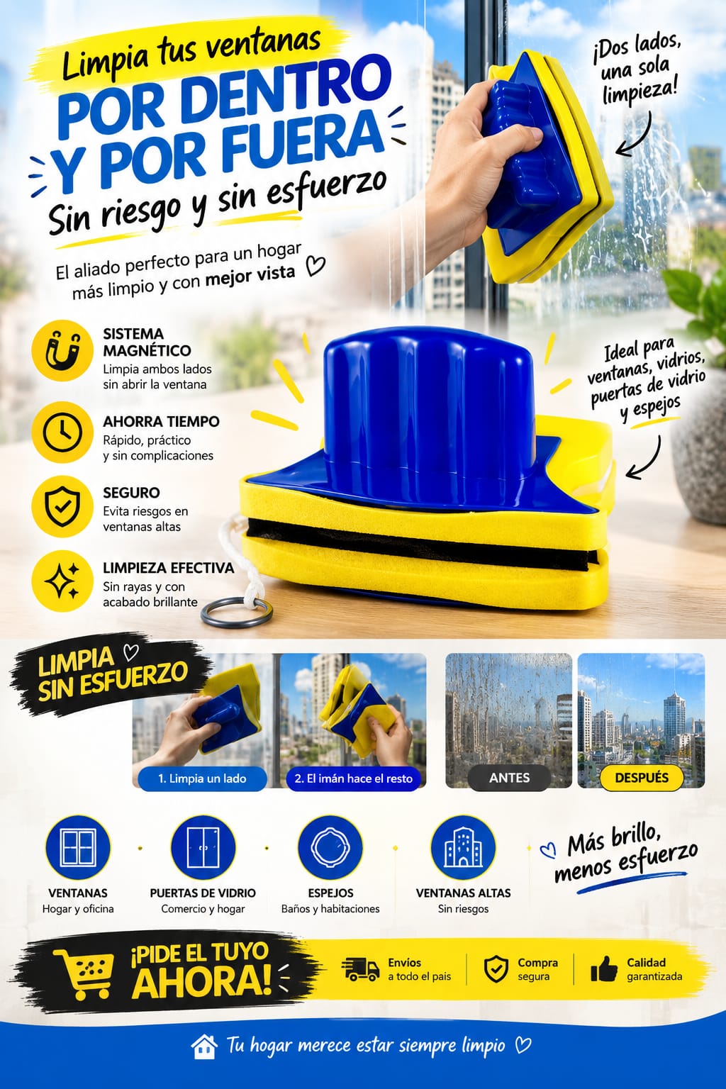 Limpia Vidrios Magnético Especial